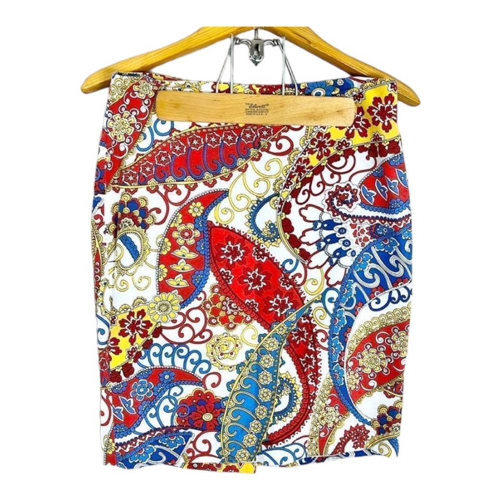 Talbots Petites Red White Blue Yellow Paisley Skirt Size 6P